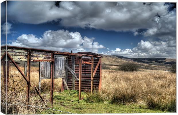 Welsh Mountains and Steel Shed Canvas Print by Simon West