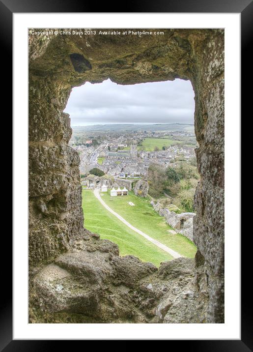 Village viewed from Corfe Castle Framed Mounted Print by Chris Day