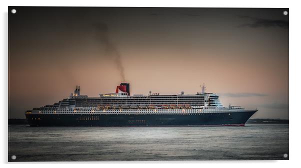 Queen Mary Passing Cowes Acrylic by Ian Johnston  LRPS