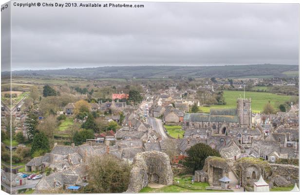 Village view from Corfe Castle Canvas Print by Chris Day
