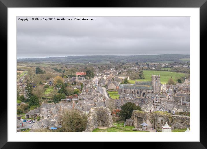 Village view from Corfe Castle Framed Mounted Print by Chris Day