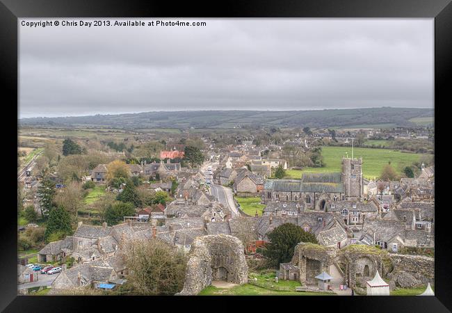 Village view from Corfe Castle Framed Print by Chris Day