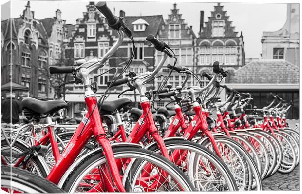 Red Bikes in Ghent Canvas Print by Stephen Mole