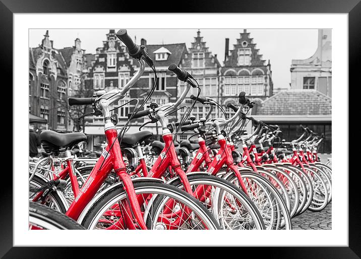 Red Bikes in Ghent Framed Mounted Print by Stephen Mole
