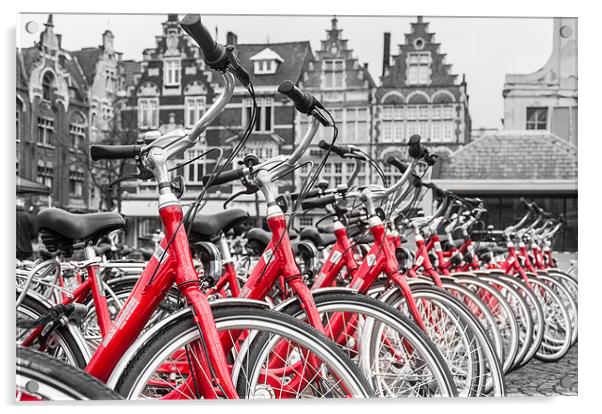 Red Bikes in Ghent Acrylic by Stephen Mole