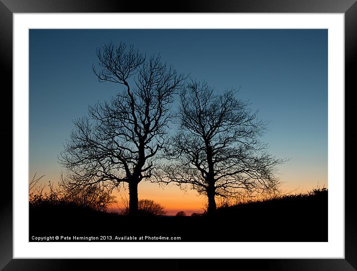 Sunset shilouette Framed Mounted Print by Pete Hemington