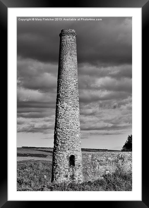 Cornish tin mine chimney in black and white Framed Mounted Print by Mary Fletcher