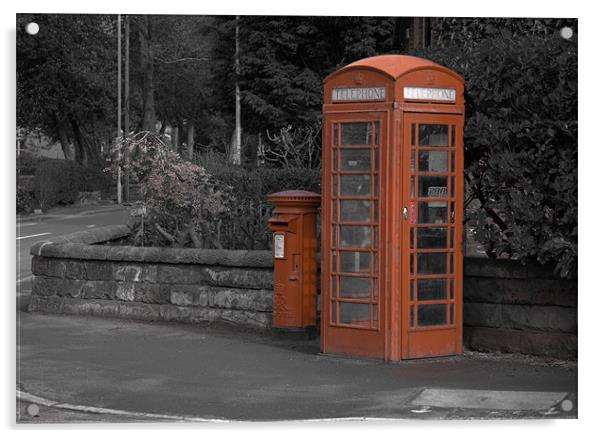 Lymm  Phonebox & Pillar Postbox Acrylic by Chris Reilly
