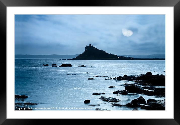The Mount in the moonlight Framed Mounted Print by Barbara Ambrose