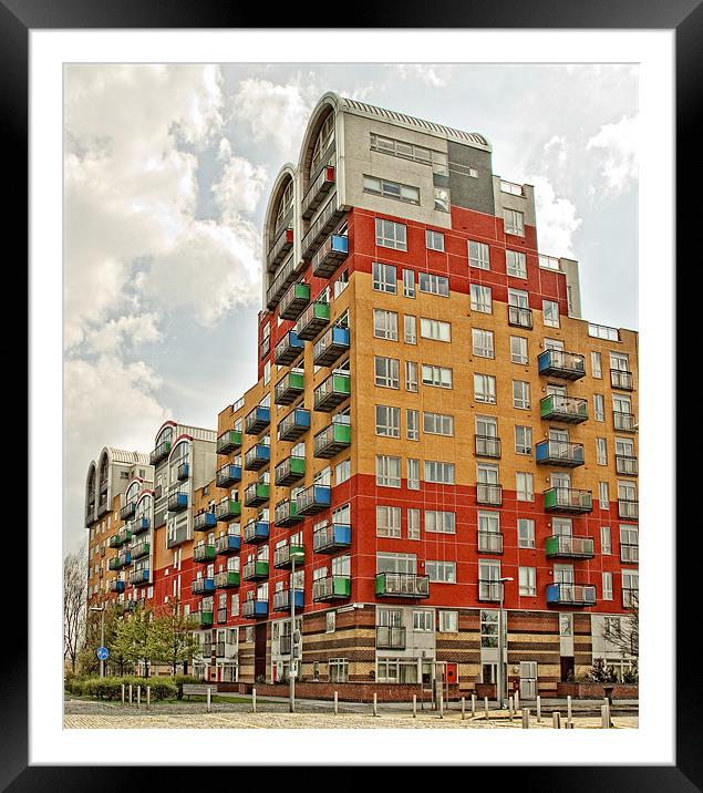 Colourful Tower Block Framed Mounted Print by Sandra Thompson