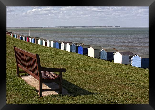 Beach Huts view Framed Print by Sandra Thompson