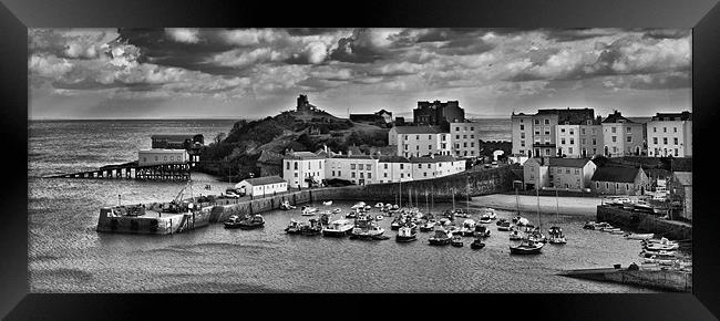 Tenby Panorama 1 Mono Framed Print by Steve Purnell