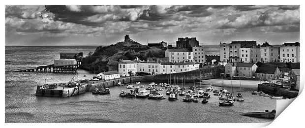 Tenby Panorama 1 Mono Print by Steve Purnell