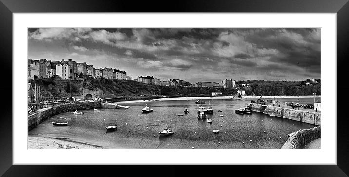 Tenby Panorama Mono 2 Framed Mounted Print by Steve Purnell