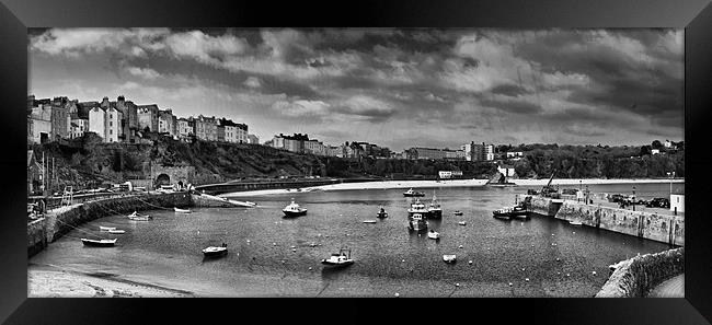 Tenby Panorama Mono 2 Framed Print by Steve Purnell