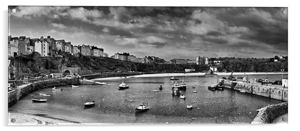 Tenby Panorama Mono 2 Acrylic by Steve Purnell