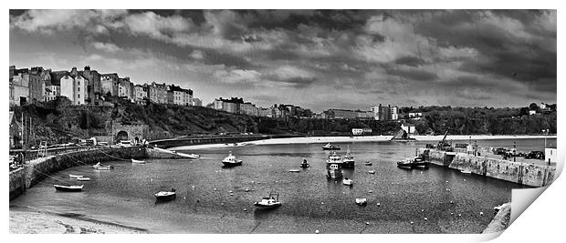 Tenby Panorama Mono 2 Print by Steve Purnell