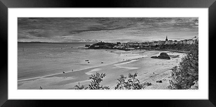 Tenby Panorama 3 Mono Framed Mounted Print by Steve Purnell