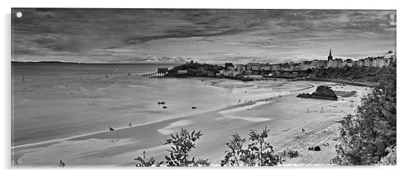 Tenby Panorama 3 Mono Acrylic by Steve Purnell