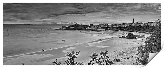Tenby Panorama 3 Mono Print by Steve Purnell