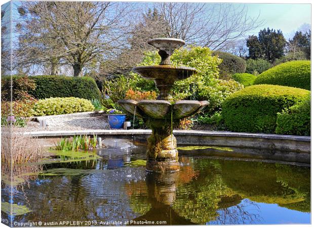 SPRING GARDEN FOUNTAIN AND POND Canvas Print by austin APPLEBY