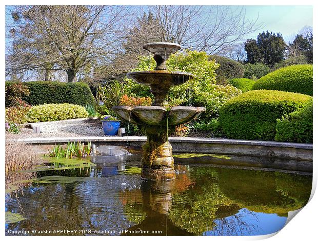 SPRING GARDEN FOUNTAIN AND POND Print by austin APPLEBY