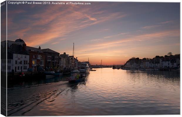 Weymouth Harbour at Sunrise. Canvas Print by Paul Brewer