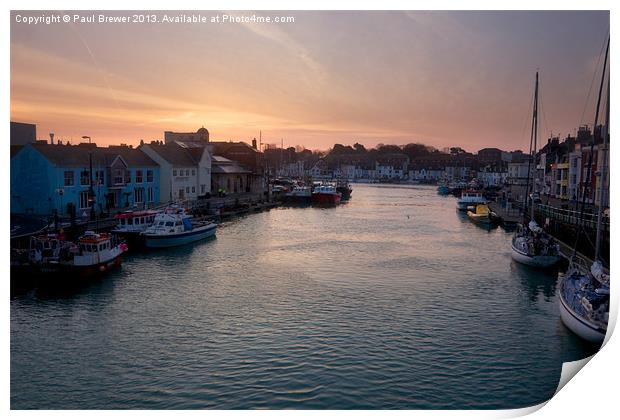 Weymouth Harbour at Sunrise Print by Paul Brewer
