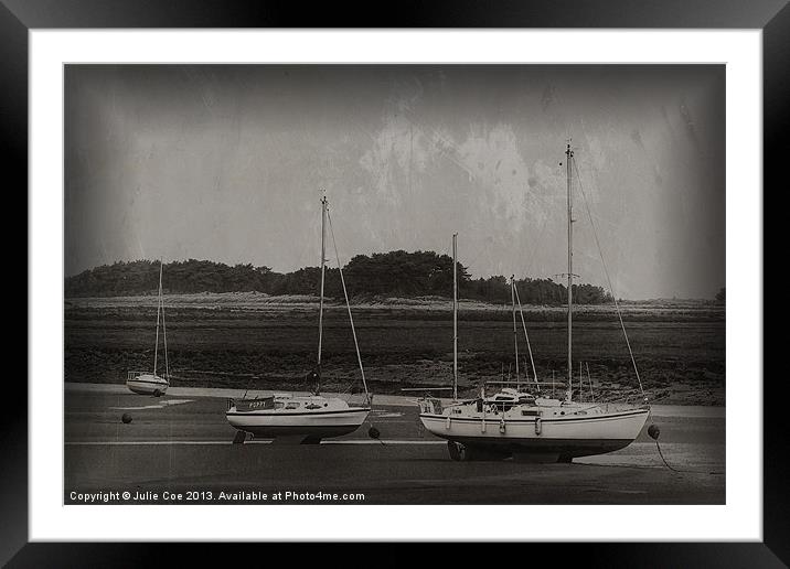 Boats at Wells, Norfolk BW Framed Mounted Print by Julie Coe