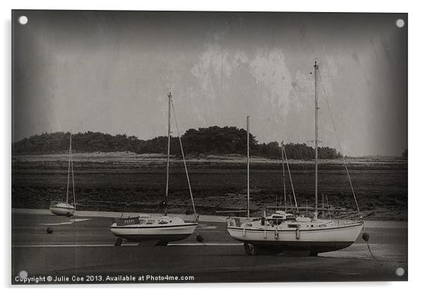 Boats at Wells, Norfolk BW Acrylic by Julie Coe