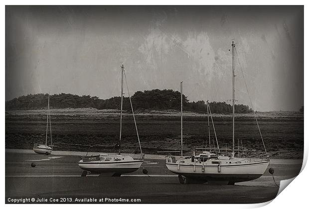 Boats at Wells, Norfolk BW Print by Julie Coe