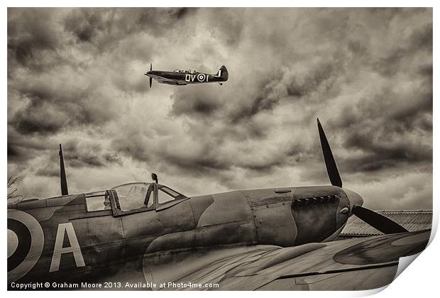 Spitfire flypast Print by Graham Moore