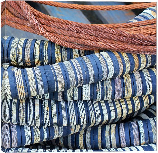 Stripy Fishing Rope Background Pattern Square Canvas Print by Mark Purches