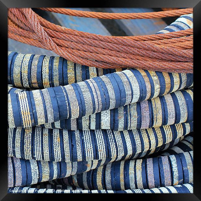 Stripy Fishing Rope Background Pattern Square Framed Print by Mark Purches