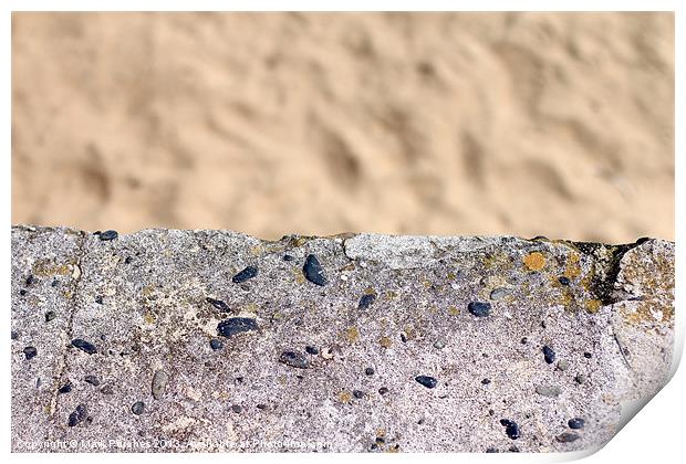 Soft Sandy Beach and Hard Concrete Wall Texture Ba Print by Mark Purches