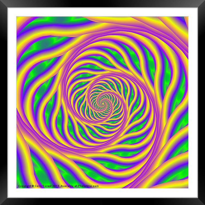 Green Pink and Yellow Spiral Framed Mounted Print by Colin Forrest