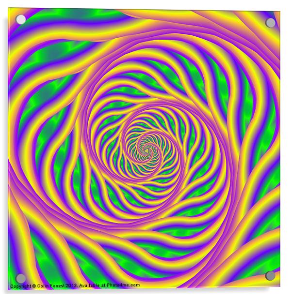 Green Pink and Yellow Spiral Acrylic by Colin Forrest