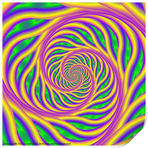 Green Pink and Yellow Spiral Print by Colin Forrest