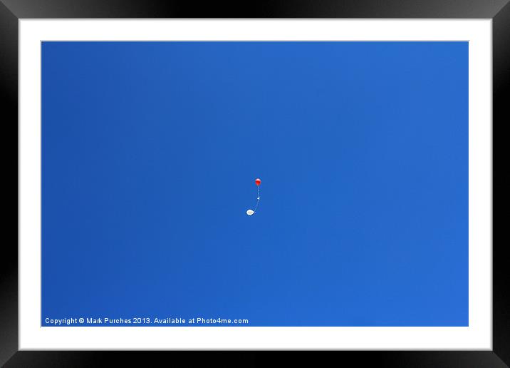 Red and White Balloons in Blue Sky Framed Mounted Print by Mark Purches