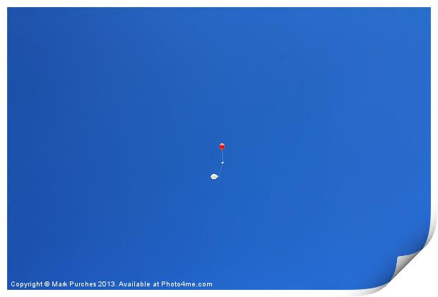 Red and White Balloons in Blue Sky Print by Mark Purches