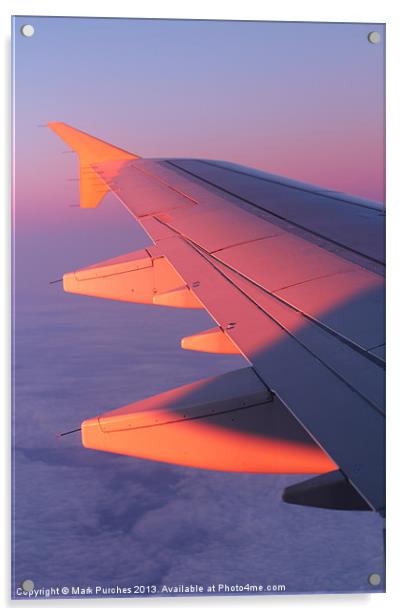 Warm Glow of Sun Rise on Airplane Wing Acrylic by Mark Purches