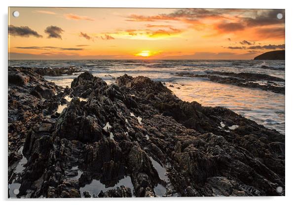 Croyde Bay Sunset Acrylic by Dave Wilkinson North Devon Ph