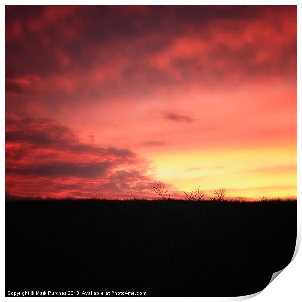 Beautiful Vibrant Red and Pink Rural Sunset Print by Mark Purches