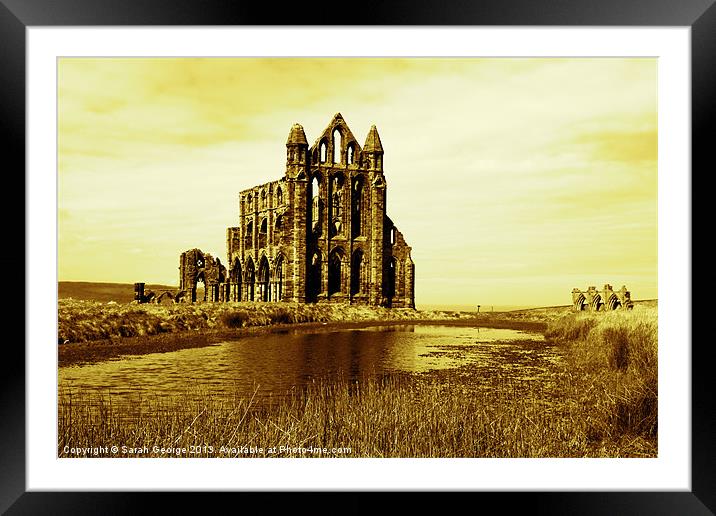 Whitby Abbey in Sepia Framed Mounted Print by Sarah George