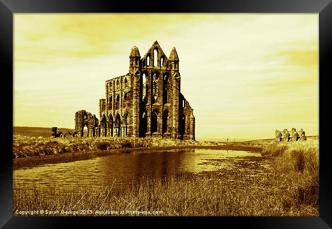 Whitby Abbey in Sepia Framed Print by Sarah George