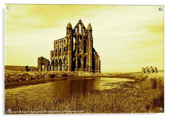 Whitby Abbey in Sepia Acrylic by Sarah George