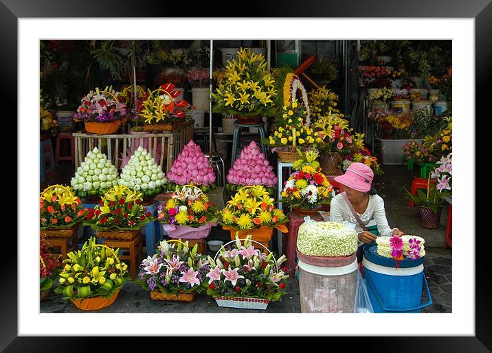 Cambodian Flower Seller Framed Mounted Print by Mark Llewellyn