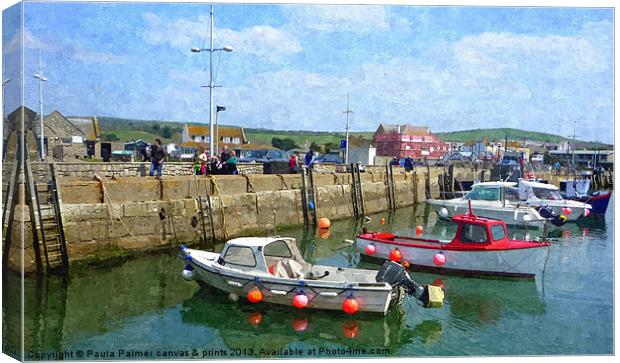 Reflections at West Bay harbour Canvas Print by Paula Palmer canvas