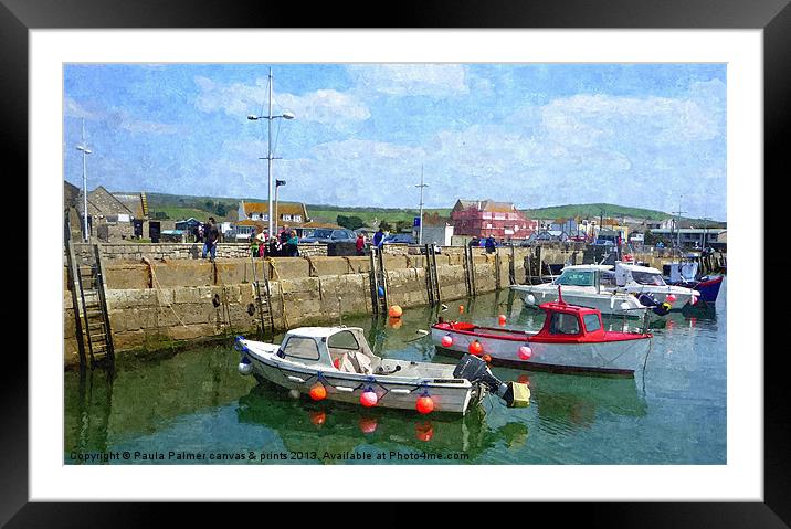 Reflections at West Bay harbour Framed Mounted Print by Paula Palmer canvas