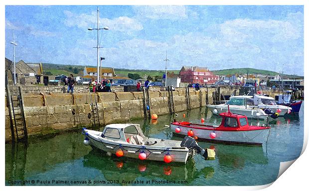 Reflections at West Bay harbour Print by Paula Palmer canvas